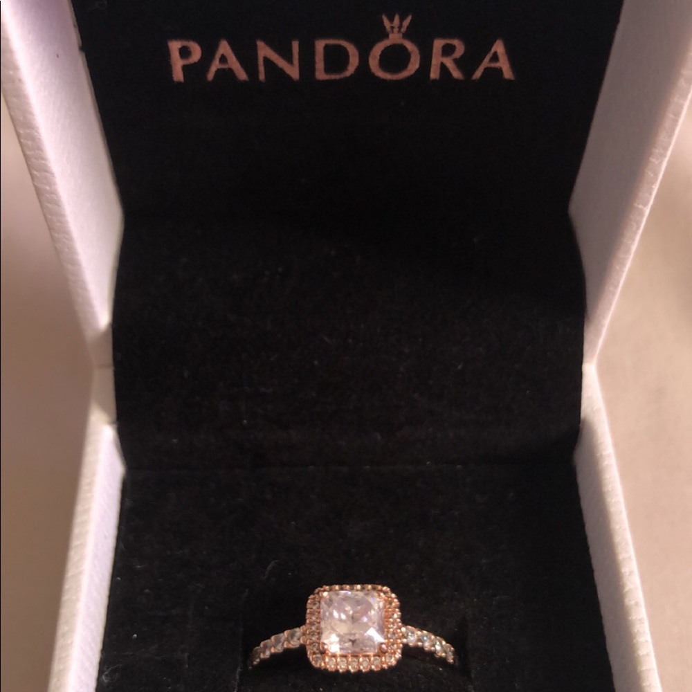 Pandora 14kt Sparkle Halo Square-Cut Rose Gold Ring